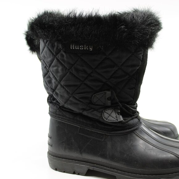 Maple Leafe Youth Shoe Husky Canada Faux Fur SZ 4WY Black Rubber Boot & Faux Fur - Picture 2 of 6